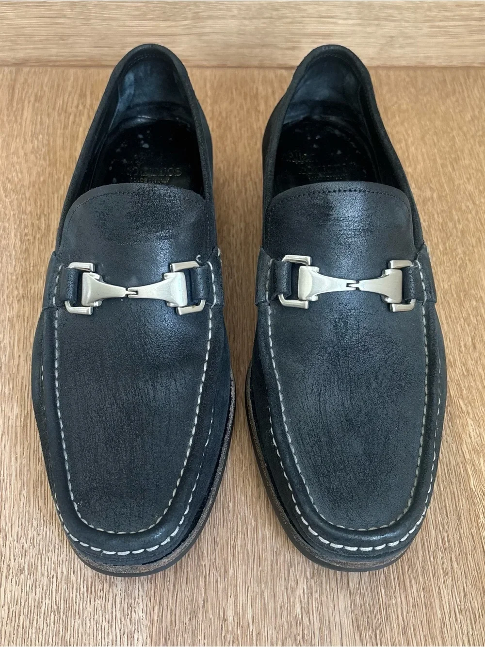 Allen Edmonds Italian Fiesole Men’s 9D Slip-On Black Waxed Leather Loafers